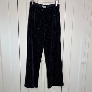 Never Fully Dressed Navy Velvet Pants with Silver Stud Dots US 8